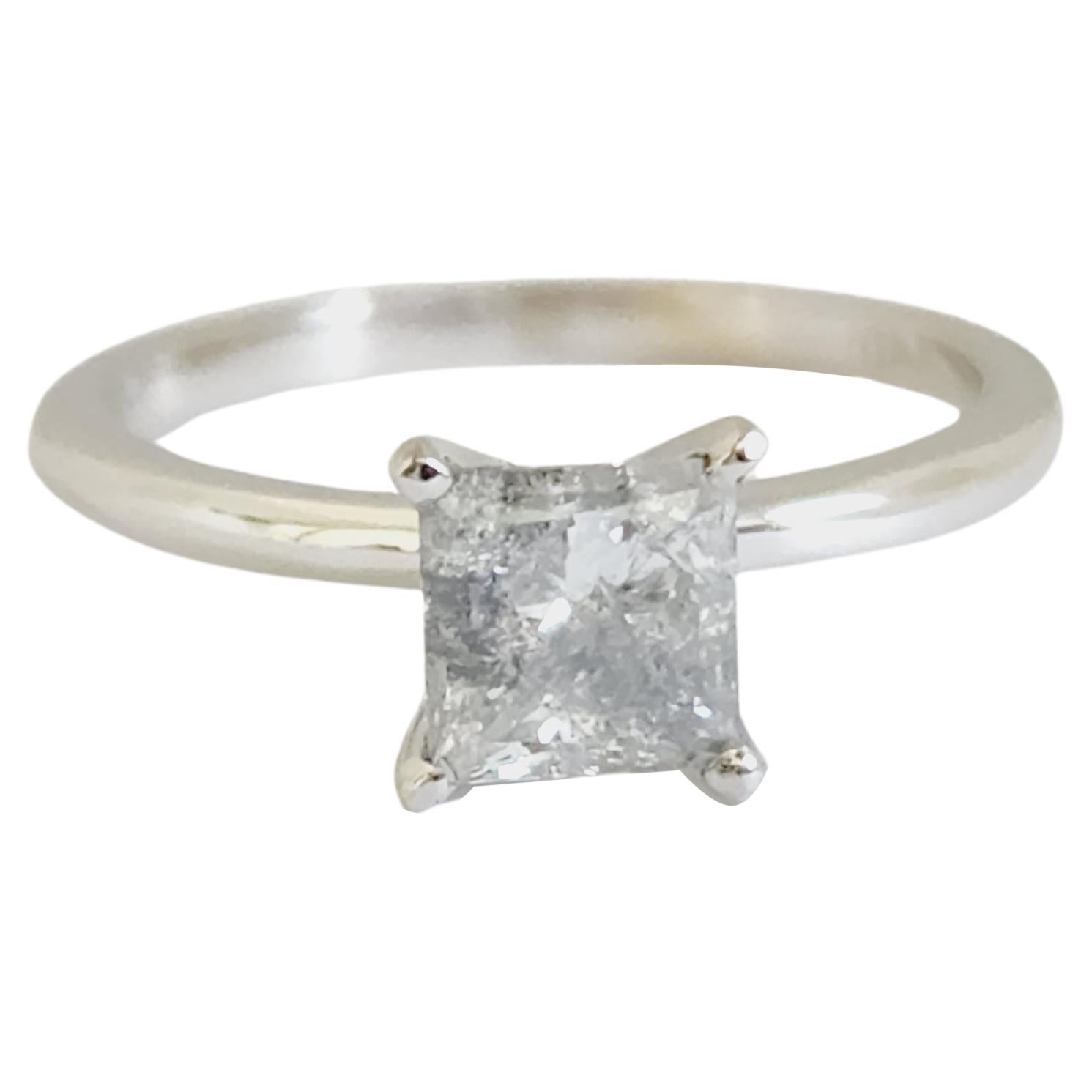 GIA 1.03 Carat Fancy Light Gray Princess Cut Natural Diamond White Gold Ring 14K For Sale