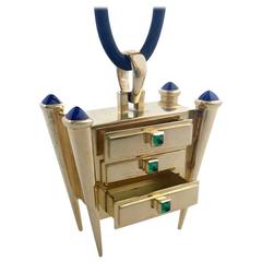 Romain Saide Emerald Sapphire Gold "Secrets" Keepsake Pendant
