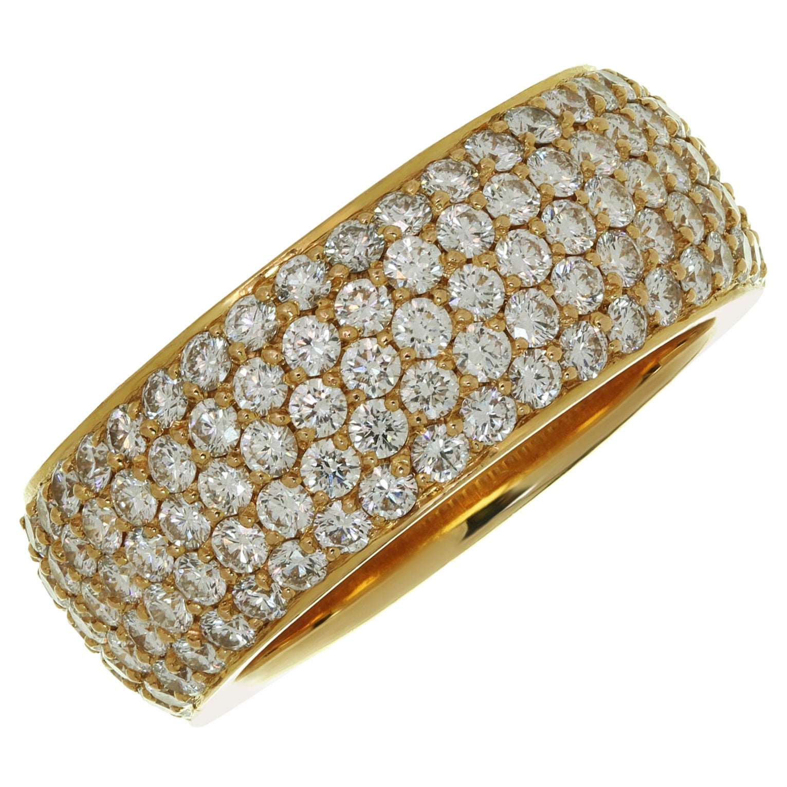 Cartier 5 Row Pave Diamond Yellow Gold Band Ring Box Certificate For Sale