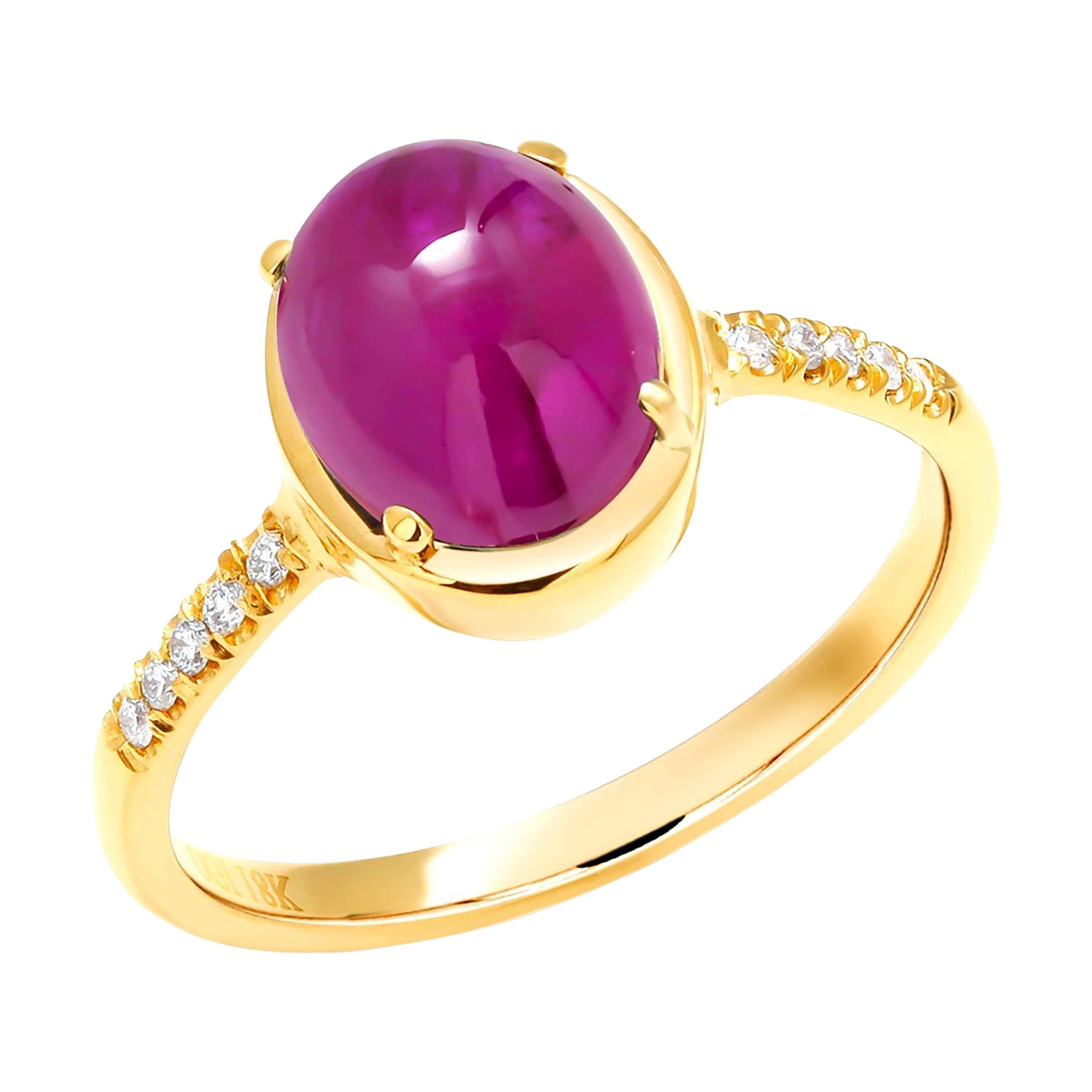 Eighteen Karat Burma Cabochon Ruby Diamond Yellow Gold Cocktail Ring