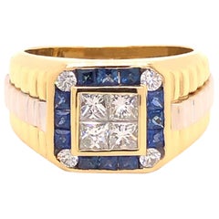 Anello uomo con diamante e zaffiro in stile Rolex a due toni in oro giallo 18 carati