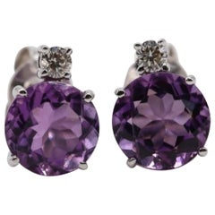 Natural Amethyst Earring with Diamonds and 14k Gold