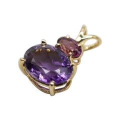 Natural Amethyst and Natural Red Rhodolite Pendant in 14k Gold