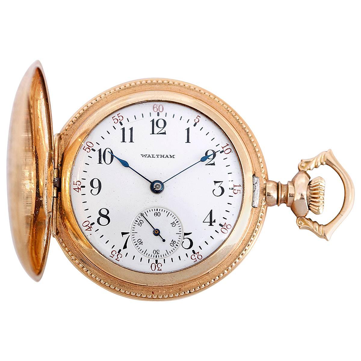 Waltham Lady's Ornately Engraved Gold Plated Hunting Case Pocket Pendant Watch