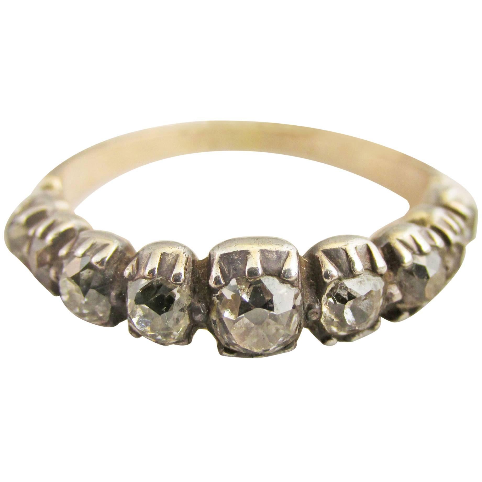 Antiker georgischer Neunstein 1/2 Ring Diamant Silber Gold Ring