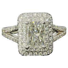 1.54 Carat GIA Cert Radiant Diamond Gold Double Halo Engagement Ring 4