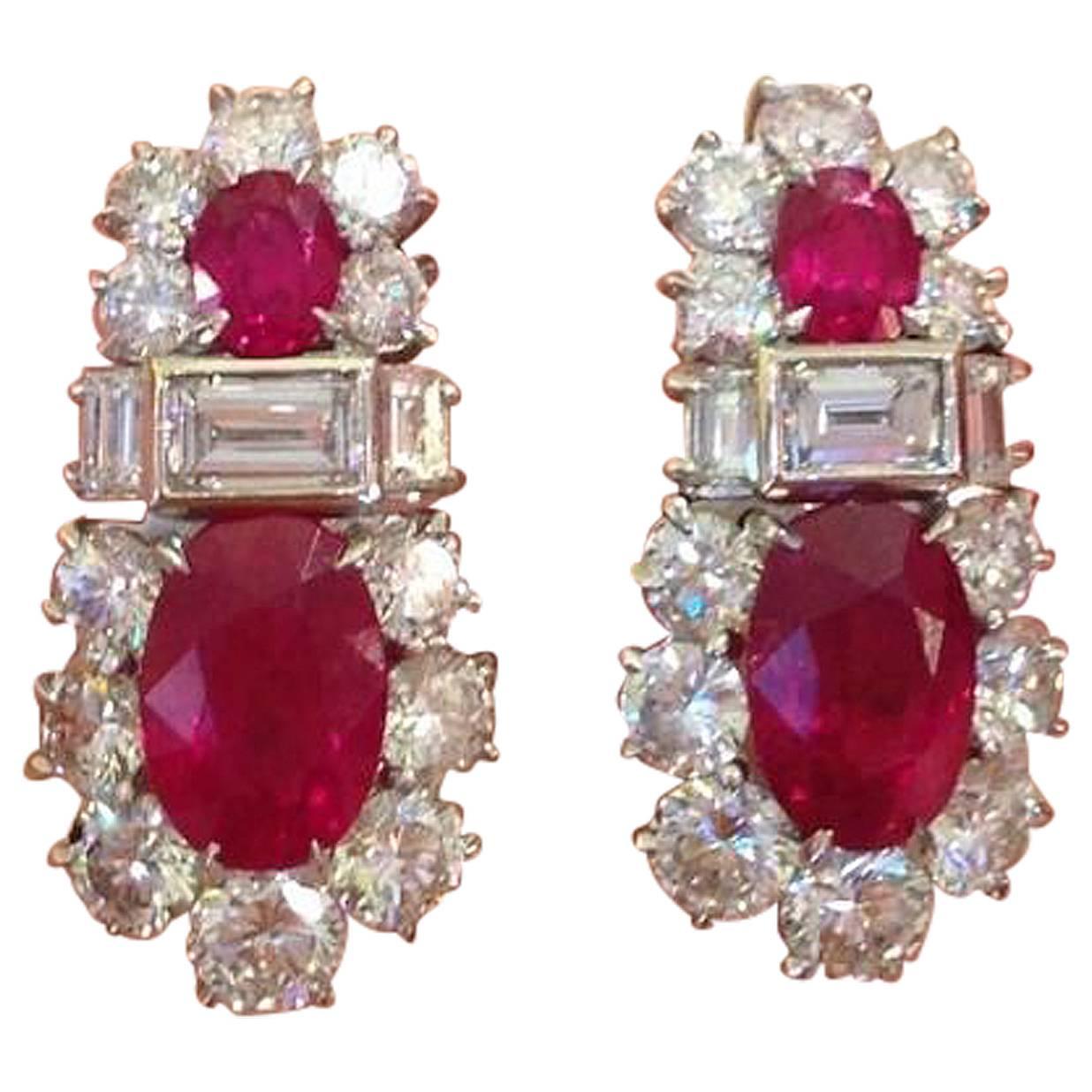 GIA Certified Burmese Ruby Diamond Platinum Earrings For Sale