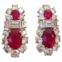 GIA Certified Burmese Ruby Diamond Platinum Earrings