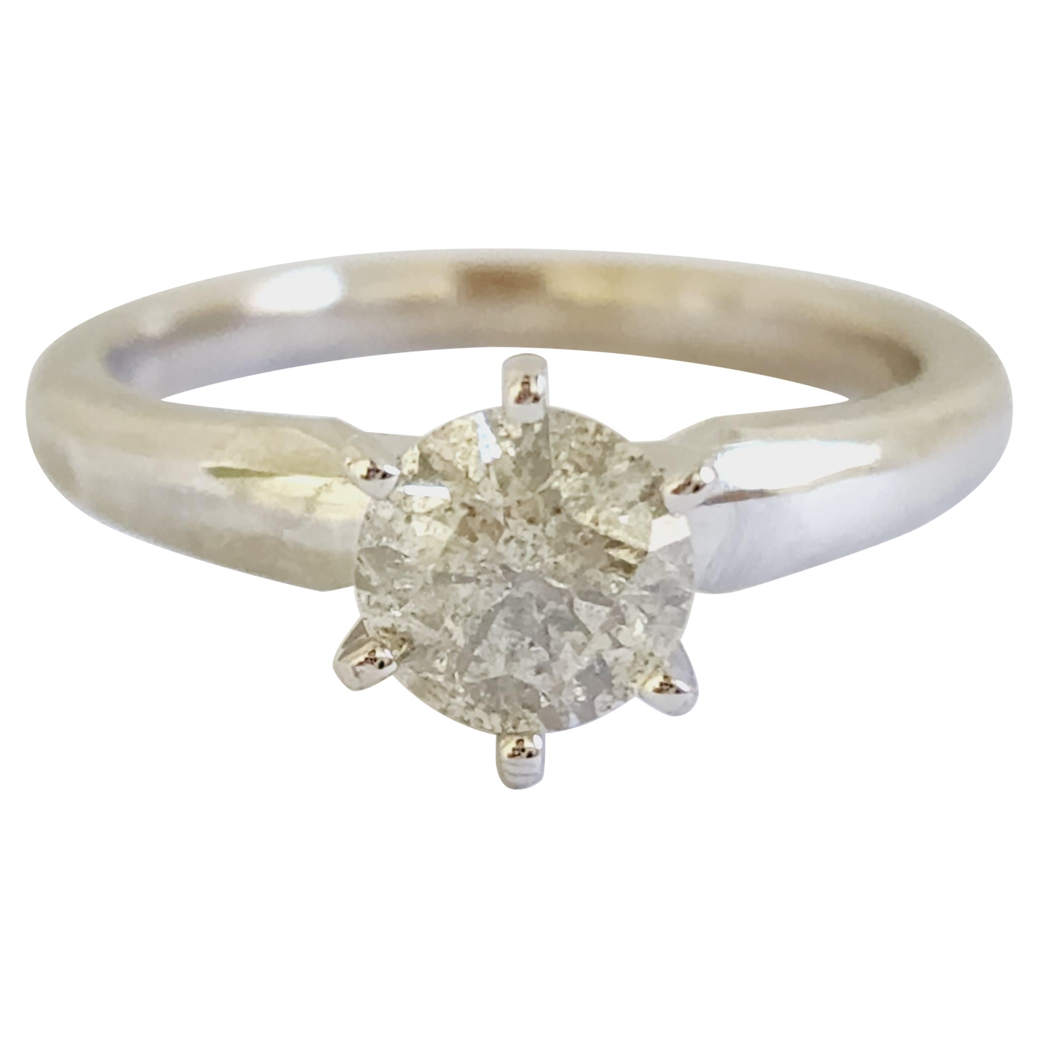 0.86 Carat Natural Round Diamond Solitaire Ring 14 Karat White Gold For Sale