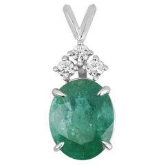 5.24tcw 14K Natural Emerald-Oval Cut & Diamond Accent White Gold 4Prong Pendant