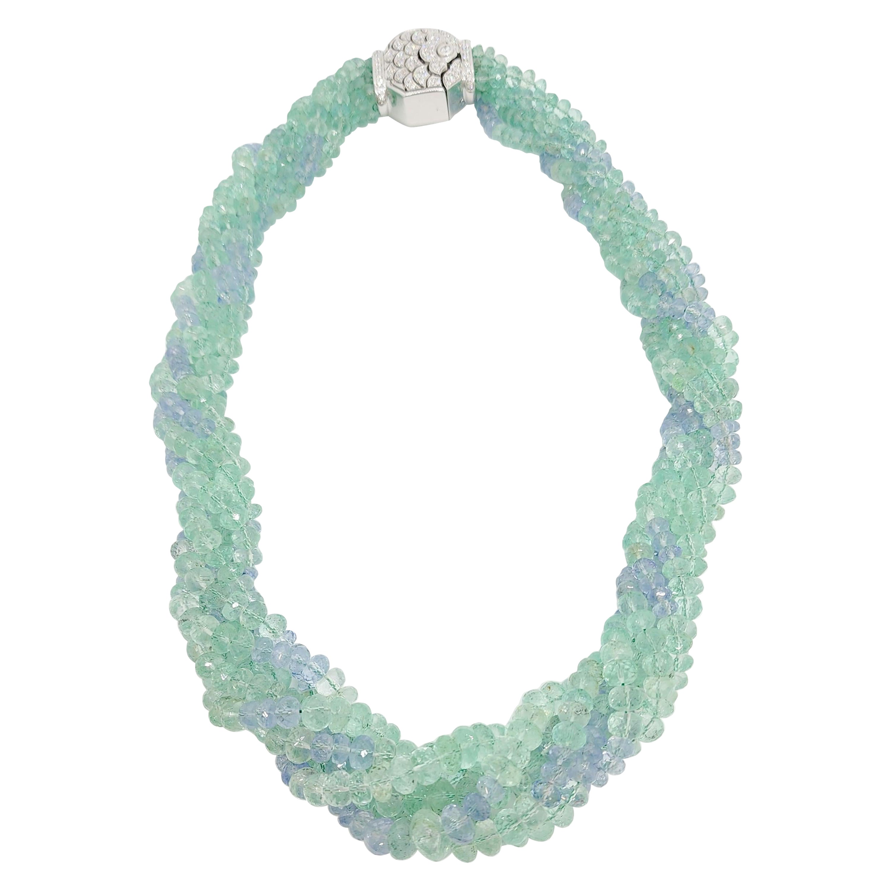 Colombian Emerald, Ceylon Blue Sapphire, and Diamond Bead Necklace