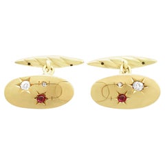 Edwardian Ruby Emerald and Diamond Yellow Gold Cufflinks