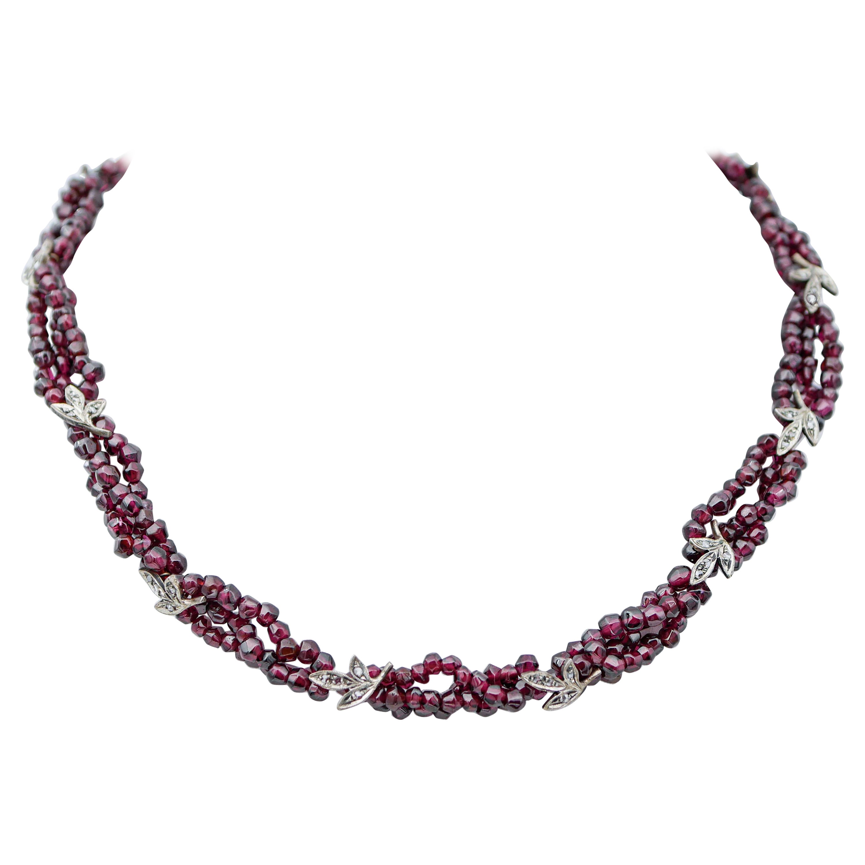 Garnets, Diamonds, Torchon Retrò Necklace