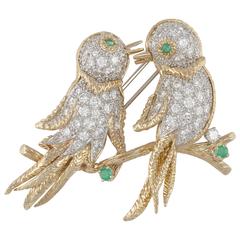 Emerald Diamond Gold Love Birds Pin 3