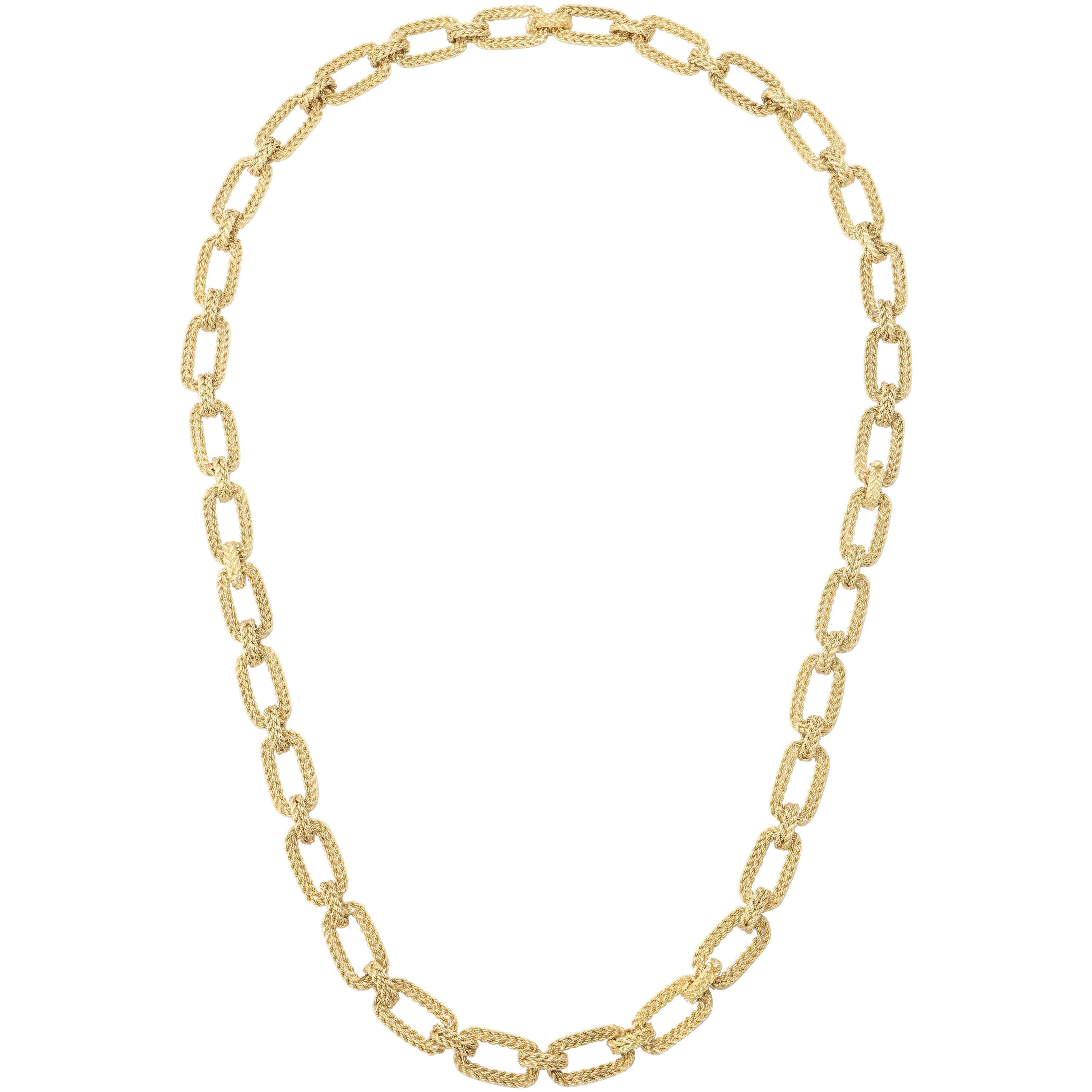 Gold Bar and Rope Chain Necklace of Variable Length