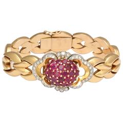 Tissot Lady's Yellow Gold Diamond Ruby Bracelet Wristwatch