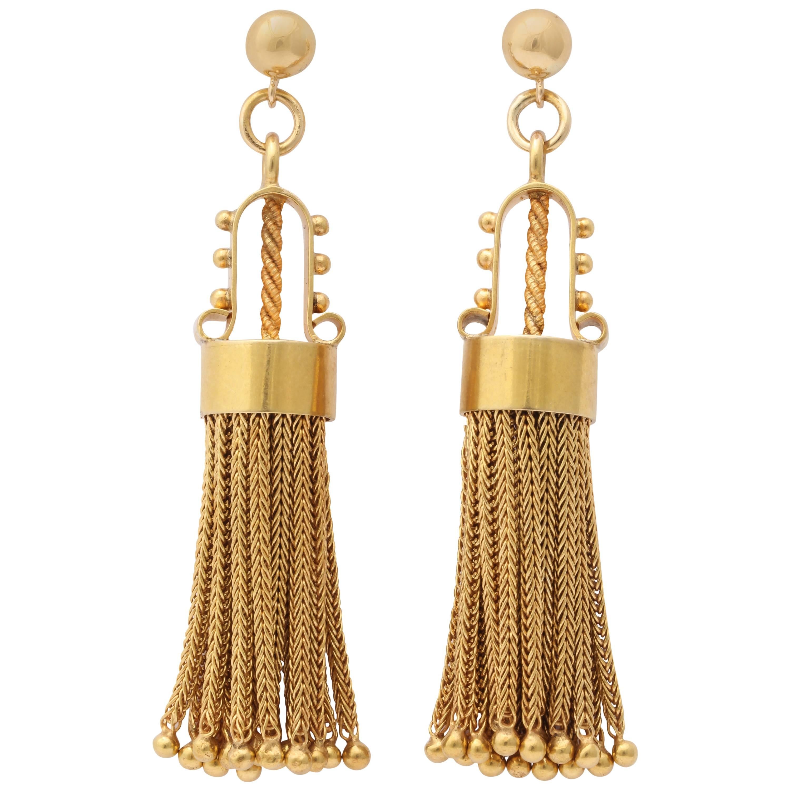 Highly Stylized Gold Tassel  Earrings 