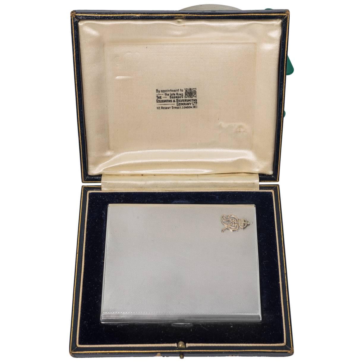 1937 King George VI Coronation King Monogram Silver Presentation Box