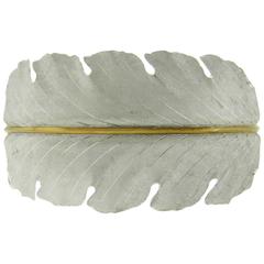Buccellati Impressive Sterling Silver Gold Wide Leaf Motif Cuff Bracelet
