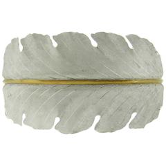  Buccellati Impressive Sterling Silver Gold Wide Leaf Motif Cuff Bracelet