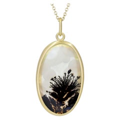 Monica Marcella Translucent Dendrite Agate Oval One of a Kind Pendant Necklace