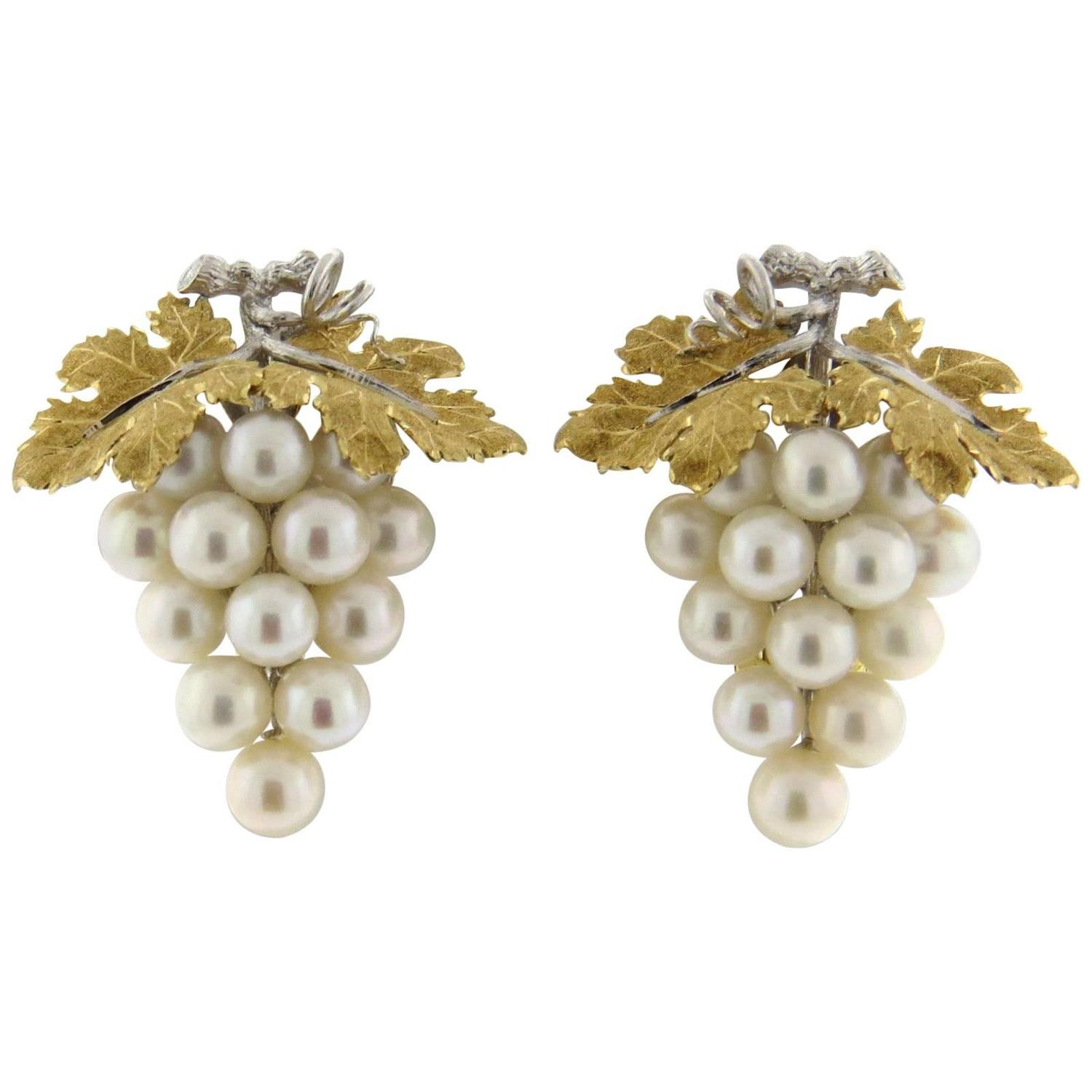Buccellati Pearl Gold Grape Vine Earrings For Sale at 1stdibs