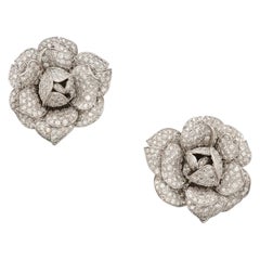 Diamond Flower Earrings in Platinum and 18k White Gold