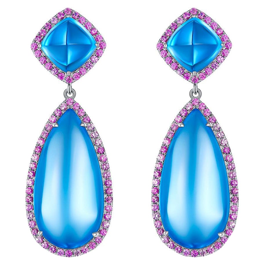 Eostre Topaz and Sapphire 18K White Gold Earring For Sale