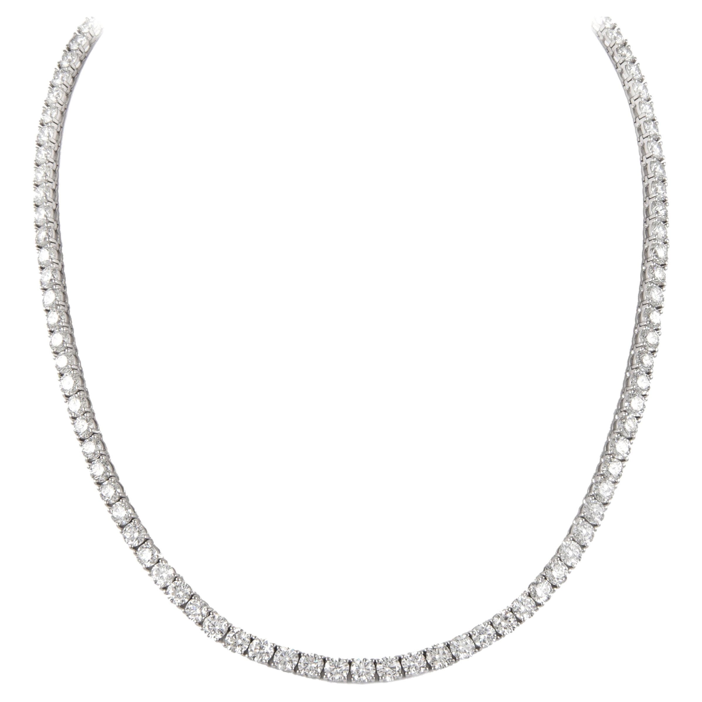 Alexander 13.24 Carat Diamond Tennis Necklace 18 Karat White Gold