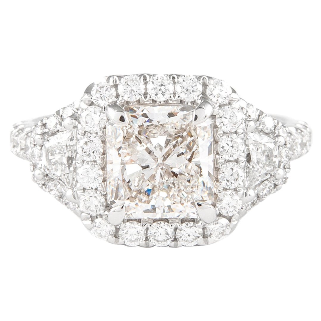 Alexander GIA Certified 2.00ct Radiant Cut Diamond Three Stone Ring 18k