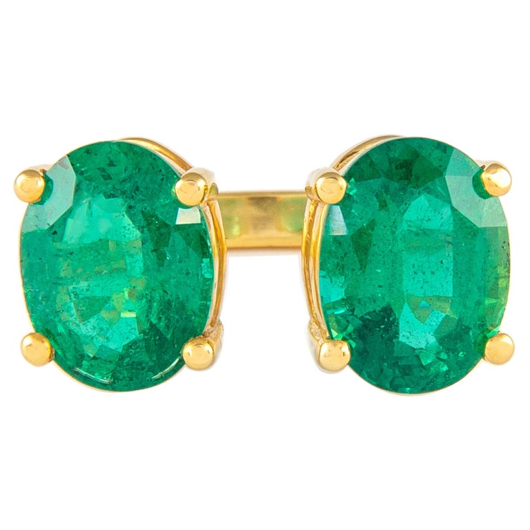 Alexander 4.60 Carat Toi Et Moi Emerald Ring 18k Yellow Gold For Sale