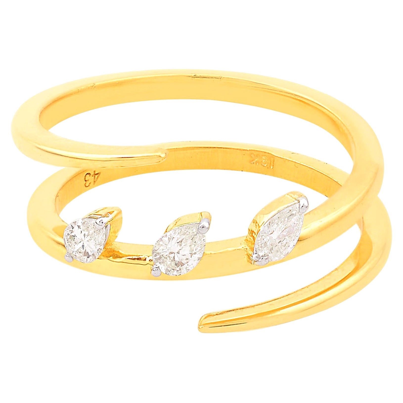 For Sale:  0.26 Carat SI Clarity HI Color Pear Diamond Spiral Ring 18 Karat Yellow Gold