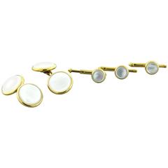 Brooks Brothers Mother of Pearl Gold Cufflinks Stud Dress Set 12