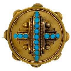 Victorian Turquoise 18 Karat Yellow Gold Antique Brooch Pendant