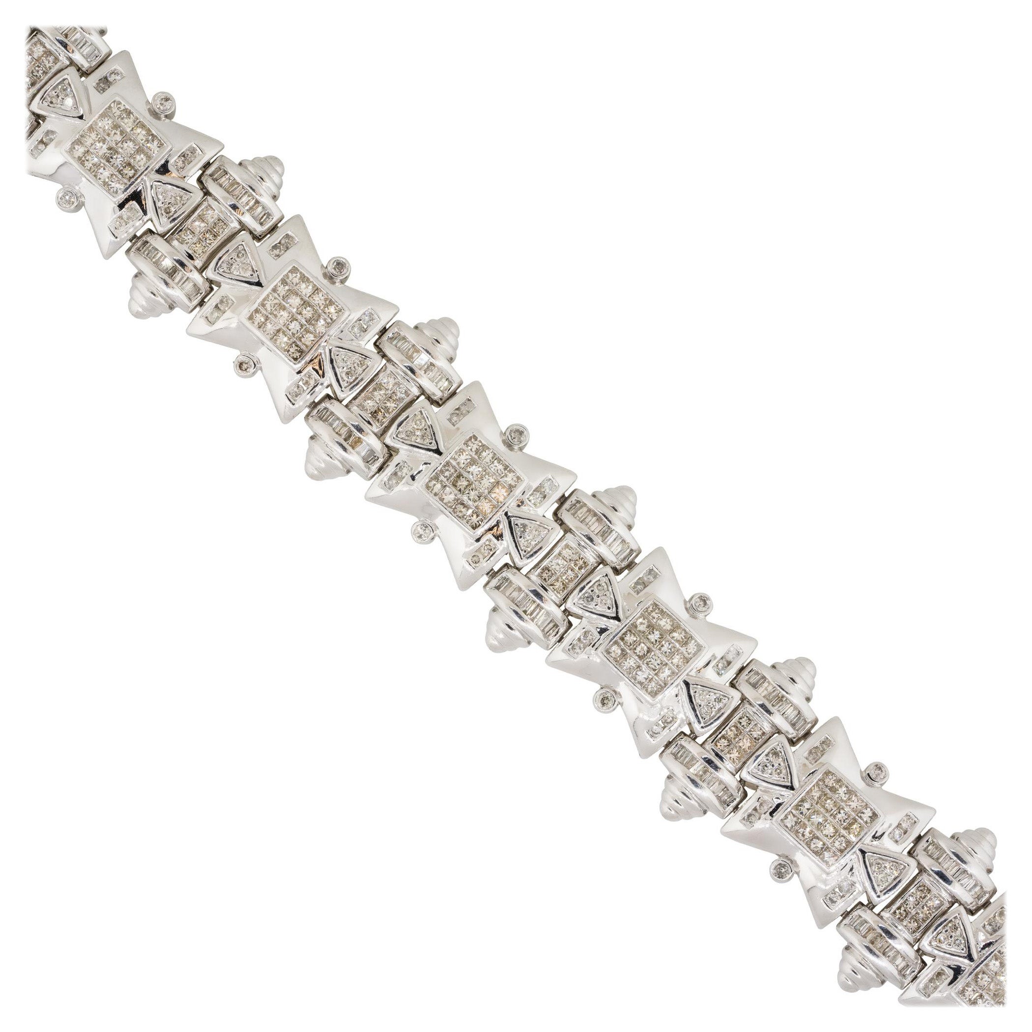 14k White Gold 12.25ctw Diamond Pave Spiked Mens Bracelet