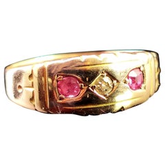 Antique Victorian Ruby and Diamond Ring, 15k Yellow Gold