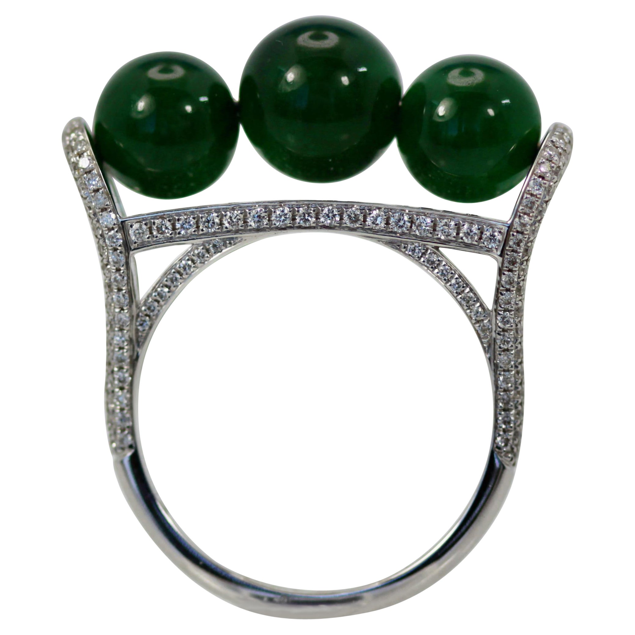 Jadeite Bead and Diamond Ring 18K For Sale