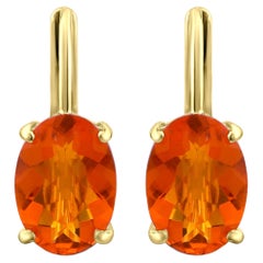 Gemistry 0.85 Cttw. Oval Fire Opal Lever Back Drop Earrings in 14k Gold