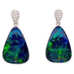 Australian 17.08ct Opal Doublet Earrings in 18 Karat White Gold