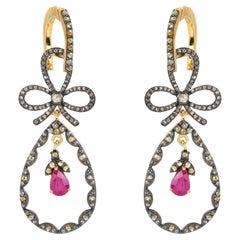 14k Designer Ruby Gemstone Dangle Earring with 2.08 Carat Diamond