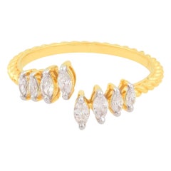 SI Clarity HI Color Marquise Diamond Wrap Ring 18 Karat Yellow Gold Fine Jewelry