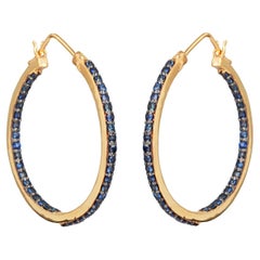 925 Sterling Silver Gemstone Sapphire Hoop Gold Earrings