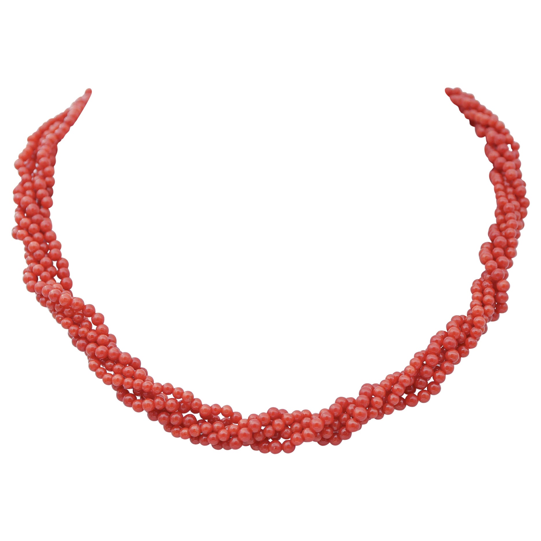 Koralle, 18 Karat Gelbgold Torchon-Halskette im Angebot