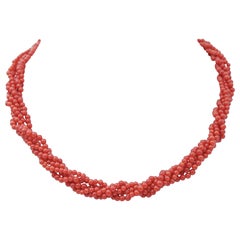 Vintage Coral, 18 Kt Yellow Gold Torchon Necklace