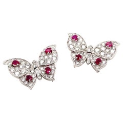 Vintage Pair of Ruby and Diamond Butterfly Brooches, by Suzanne Belperron 