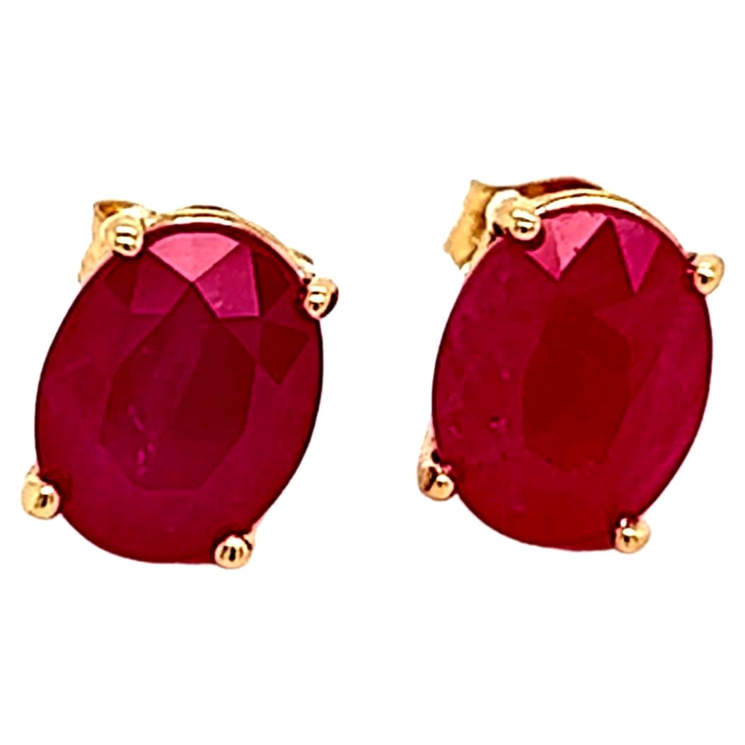 Oval Shape Ruby Stud Earrings 14k Y Gold 4.03 TCW Certified For Sale