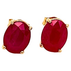 Oval Shape Ruby Stud Earrings 14k Y Gold 4.03 TCW Certified