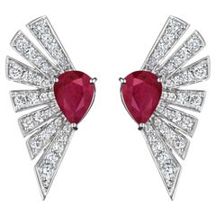 18 Karat Labyrinth White Gold Earring With Vs-Gh Diamonds And Red Ruby