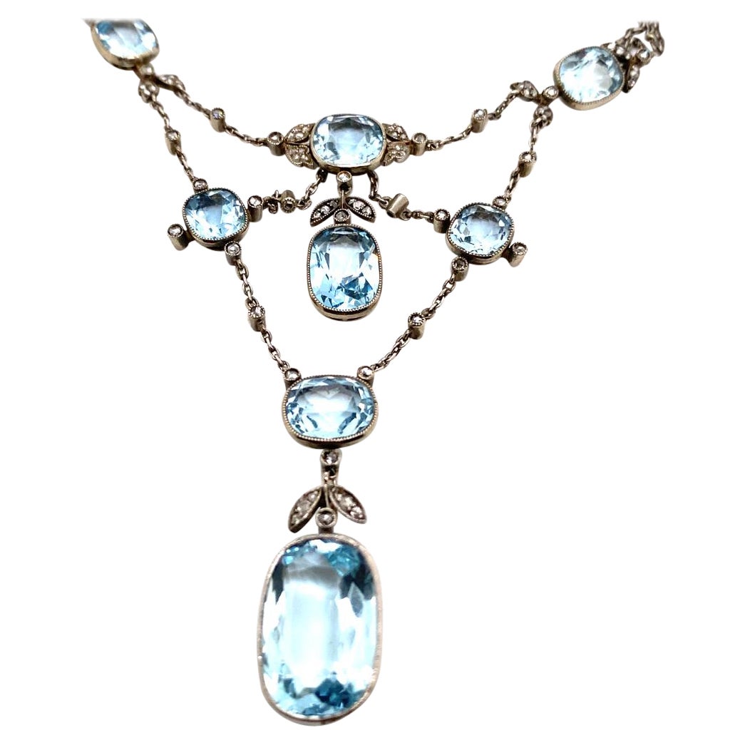 Aquamarine and Diamond Necklace Platinum, Circa 1900