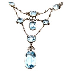 Antique Aquamarine and Diamond Necklace Platinum, Circa 1900